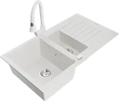 Zlewozmywaki z baterią - Mexen Matias zlewozmywak granitowy 1,5-komorowy z ociekaczem i baterią kuchenną Elia, biały - 6502-20-670101-20 - miniaturka - grafika 1