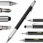 Długopisy - Długopis Wielofunkcyjny Śrubokręt Multitool 6W1 Miarka Poziomica Klips - miniaturka - grafika 1