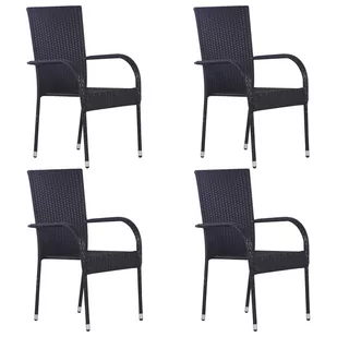 vidaXL Sztaplowane krzesła ogrodowe, 4 szt., polirattan, czarne - Fotele i krzesła ogrodowe - miniaturka - grafika 1