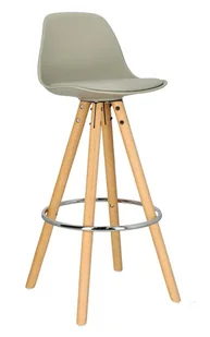 Drewniany hoker z profilowanym szarym siedziskiem E5-R27 - Taborety i hokery - miniaturka - grafika 1