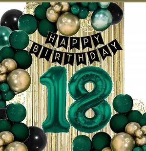 BALONY kurtyna dekoracje na urodziny cyfra 18 lat zielone złote czarne - Balony i akcesoria - miniaturka - grafika 1