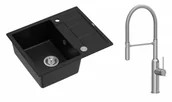 Zlewozmywaki z baterią - Quadron Unique Zlewozmywak granitowy jednokomorowy 62*50*22 cm z ociekaczem MORGAN 116 PURE CARBON z syfonem Push-2-Open w kolorze stalowym z baterią MARILYN Q LINE z ruchomą wylewką kolor Stal szczotkowana - miniaturka - grafika 1
