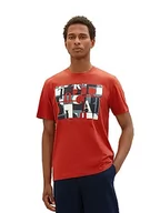 Koszulki męskie - TOM TAILOR Męski T-shirt z nadrukiem z bawełny, 14302-Velvet Red, XXL - miniaturka - grafika 1