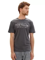 Koszulki męskie - TOM TAILOR Męski T-shirt z nadrukiem logo, 10743 – Cyber Grey, S - miniaturka - grafika 1