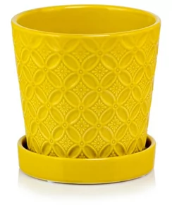 CERAMICZNA DONICZKA Z PODSTAWKĄ 15cm ŻÓŁTA - Donice - miniaturka - grafika 1