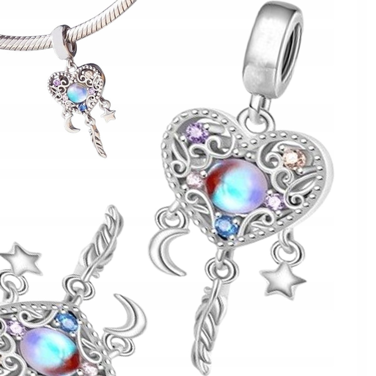 CHARMS łapacz snów SERCE nocne niebo s925