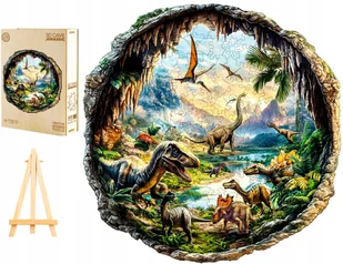PUZZLE DREWNIANE DUŻE 300 ELEMENTÓW W DREWNIANYM PUDEŁKU DINOZAURY 3D - Puzzle - miniaturka - grafika 1