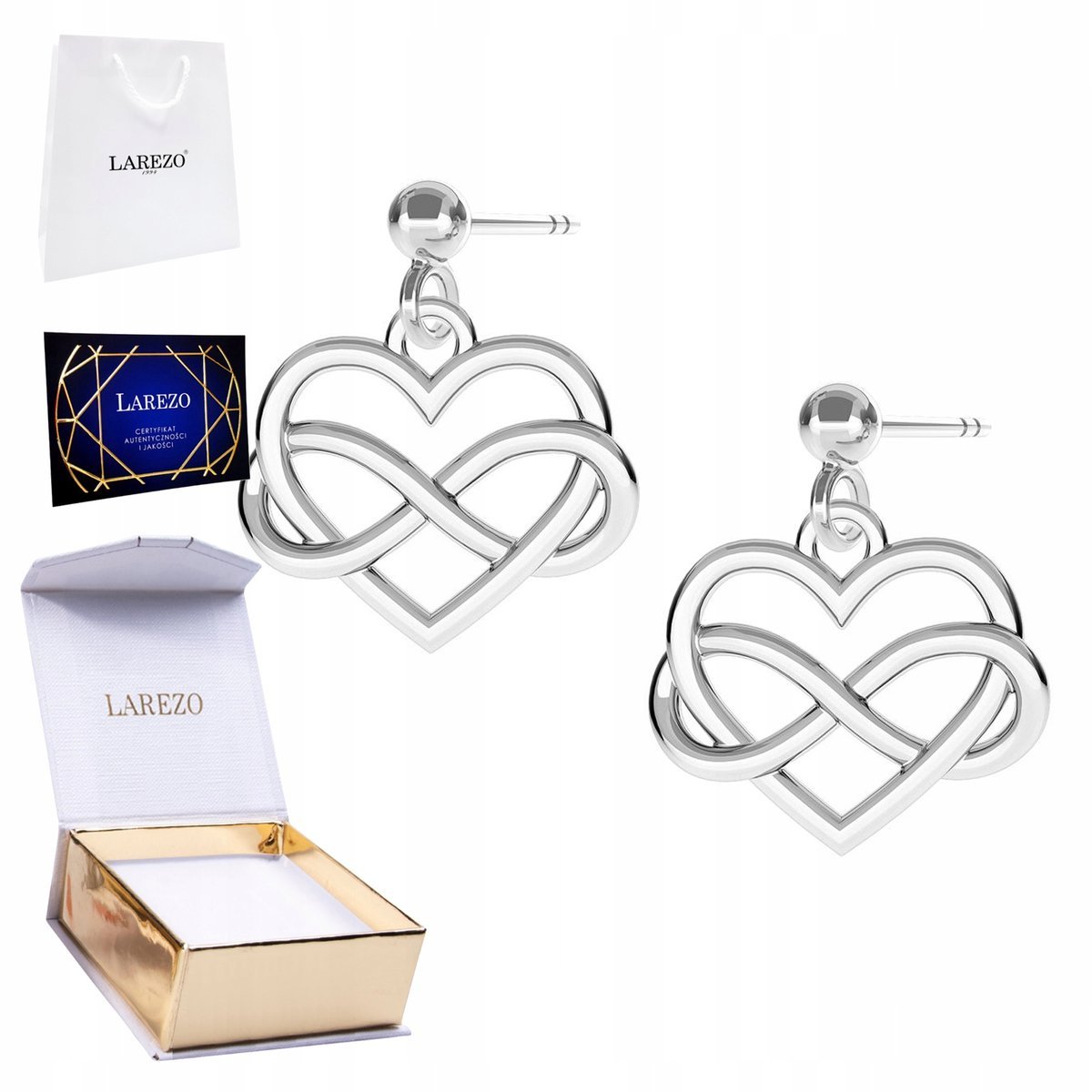 Kolczyki Srebrne 925 z Nieskończonością Sercem Love Serca Nieskończoność