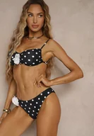 Stroje kąpielowe - Białe Bikini w Grochy z Kwiatowymi Aplikacjami Biustonosz i Figi Loritia - miniaturka - grafika 1