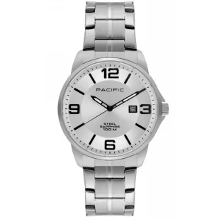 Zegarek Srebrny męski zegarek na bransolecie PACIFIC SSMB-1108D-01 - Zegarki męskie - miniaturka - grafika 1
