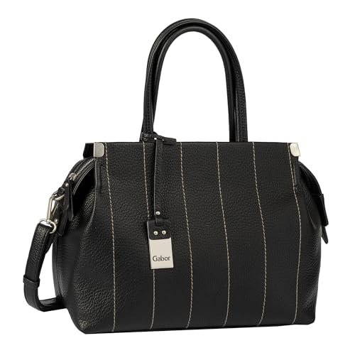 Gabor bags Gela Stripe damska torba na ramię Shopper z zamkiem błyskawicznym, średnia wielkość, czarny, M, Nowoczesny