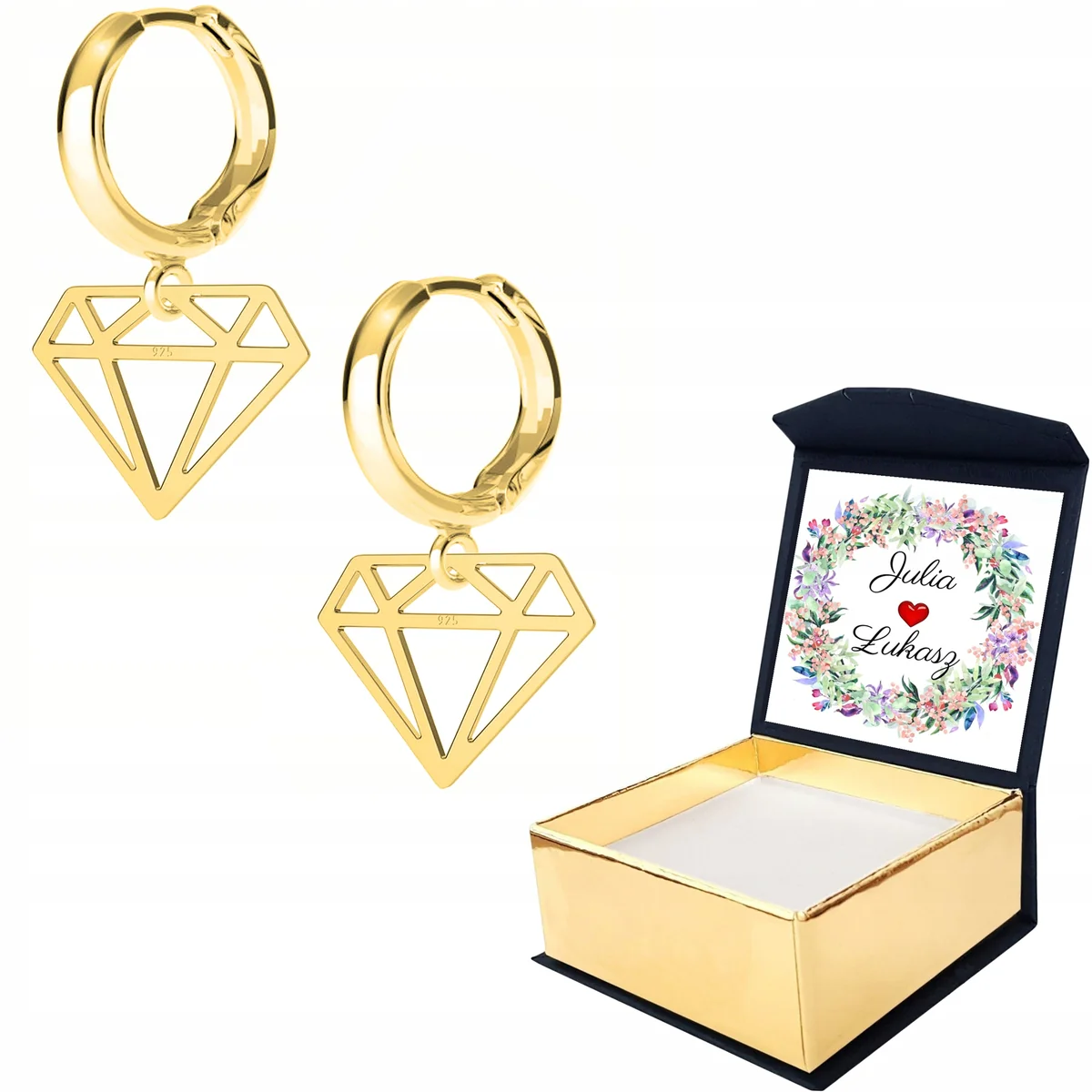 Kolczyki Złote Diament Diamenty Klejnoty Blaszki SREBRO 925 NADRUK