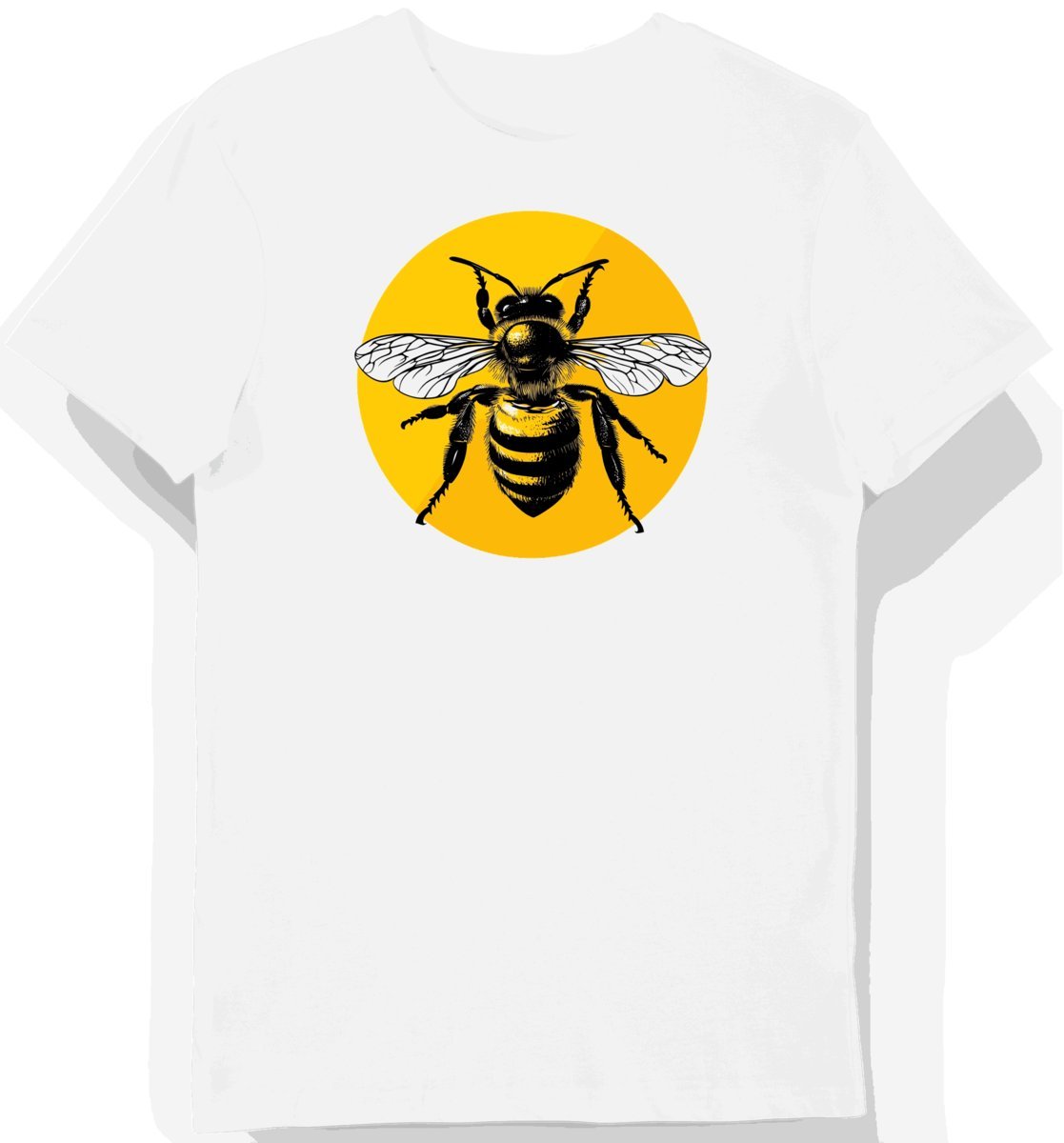 Koszulka męska biała z motywem pszczół w paski żółto-czarne S