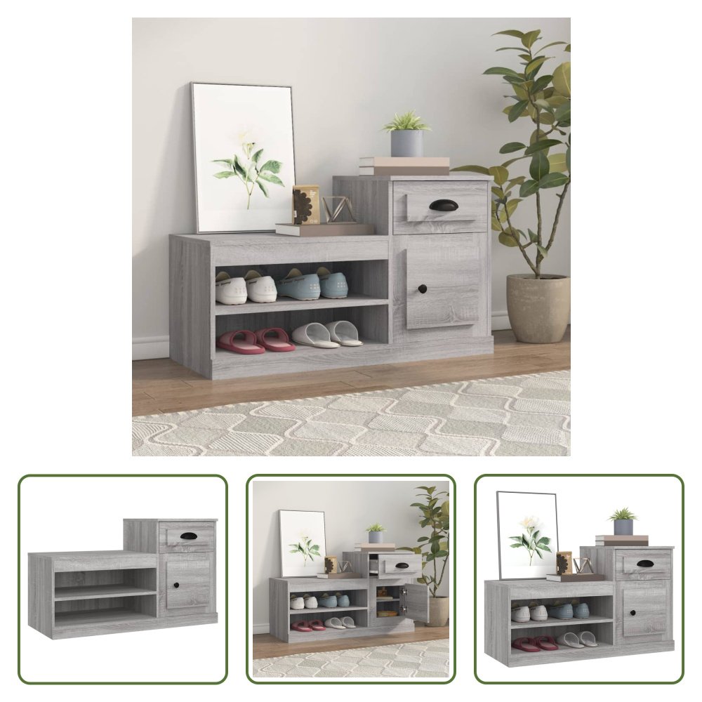 The Living Store Szafka na buty szara Sonoma 100x42x60 cm Materiał drewnopochodny