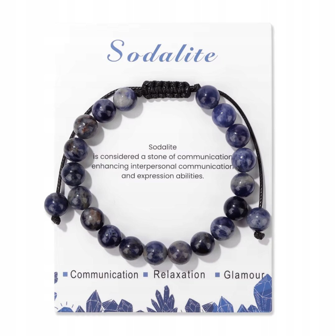 Bransoletka Regulowana z Kamienia Naturalnego Sodalit Amulet Komunikacji