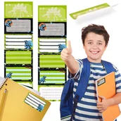 Szkolne artykuły papiernicze - DINOZAURY Naklejki NA ZESZYT, Szkolne naklejki imienne na podręczniki, SAMOPRZYLEPNE nalepki ZESTAW 12 NAKLEJEK x2 - miniaturka - grafika 1