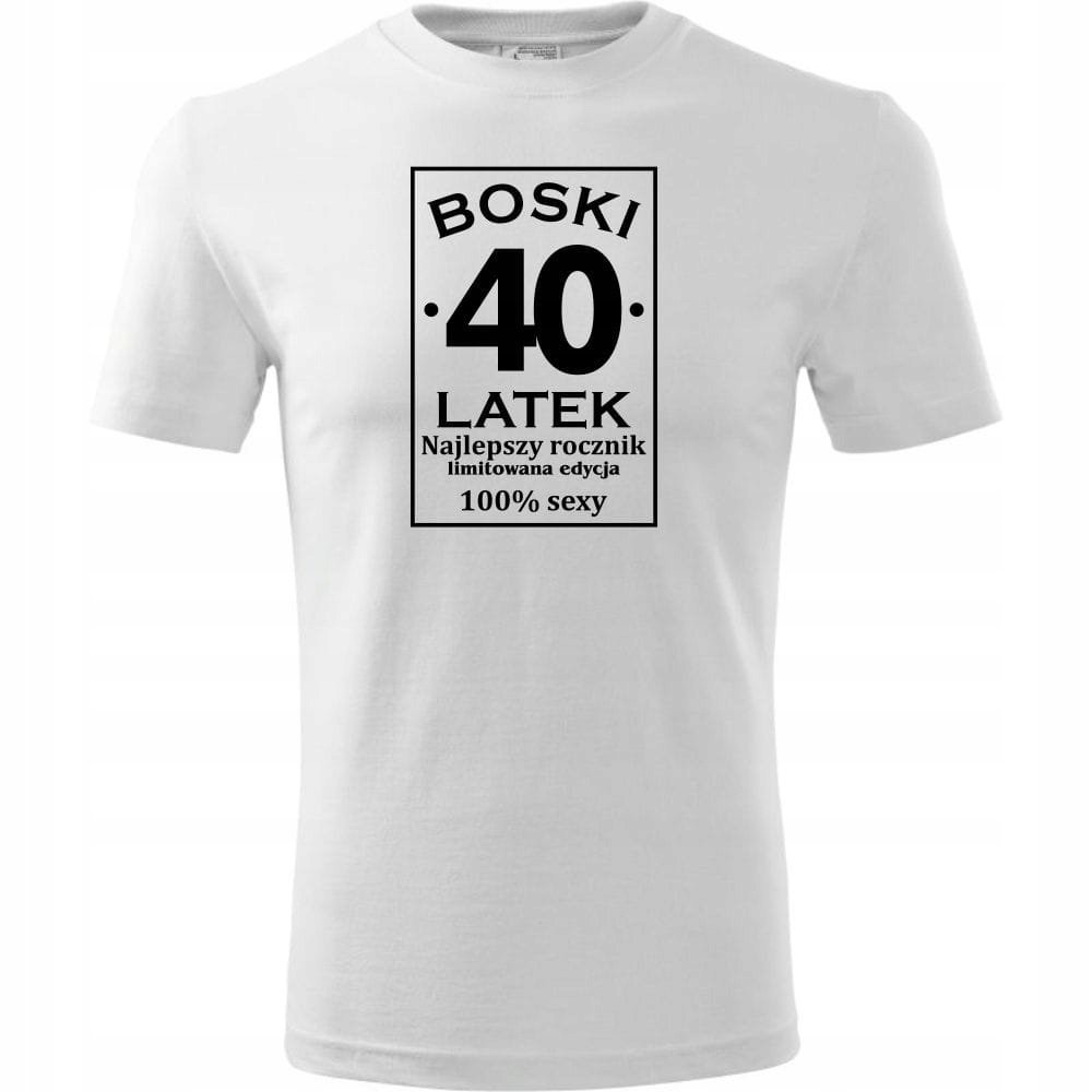 Męska Koszulka z Nadrukiem Boski 40 Prezent na Urodziny dla Niego Upominek biały XL