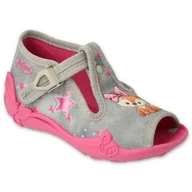 Buty dla dziewczynek - Kapcie dziecięce dziewczęce domowe na zapinki szare Befado 213P137-22 - miniaturka - grafika 1