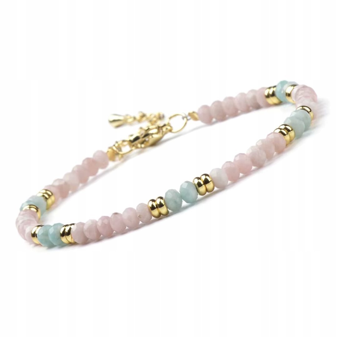 Bransoletka z Efektownych Koralików w Różowo-Miętowych Barwach 18+5 cm