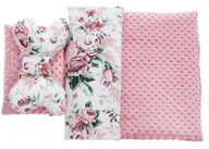 Ochraniacze do łóżeczka - Komplet do wózka, kołyski Peonie / Minky brudny róż - miniaturka - grafika 1