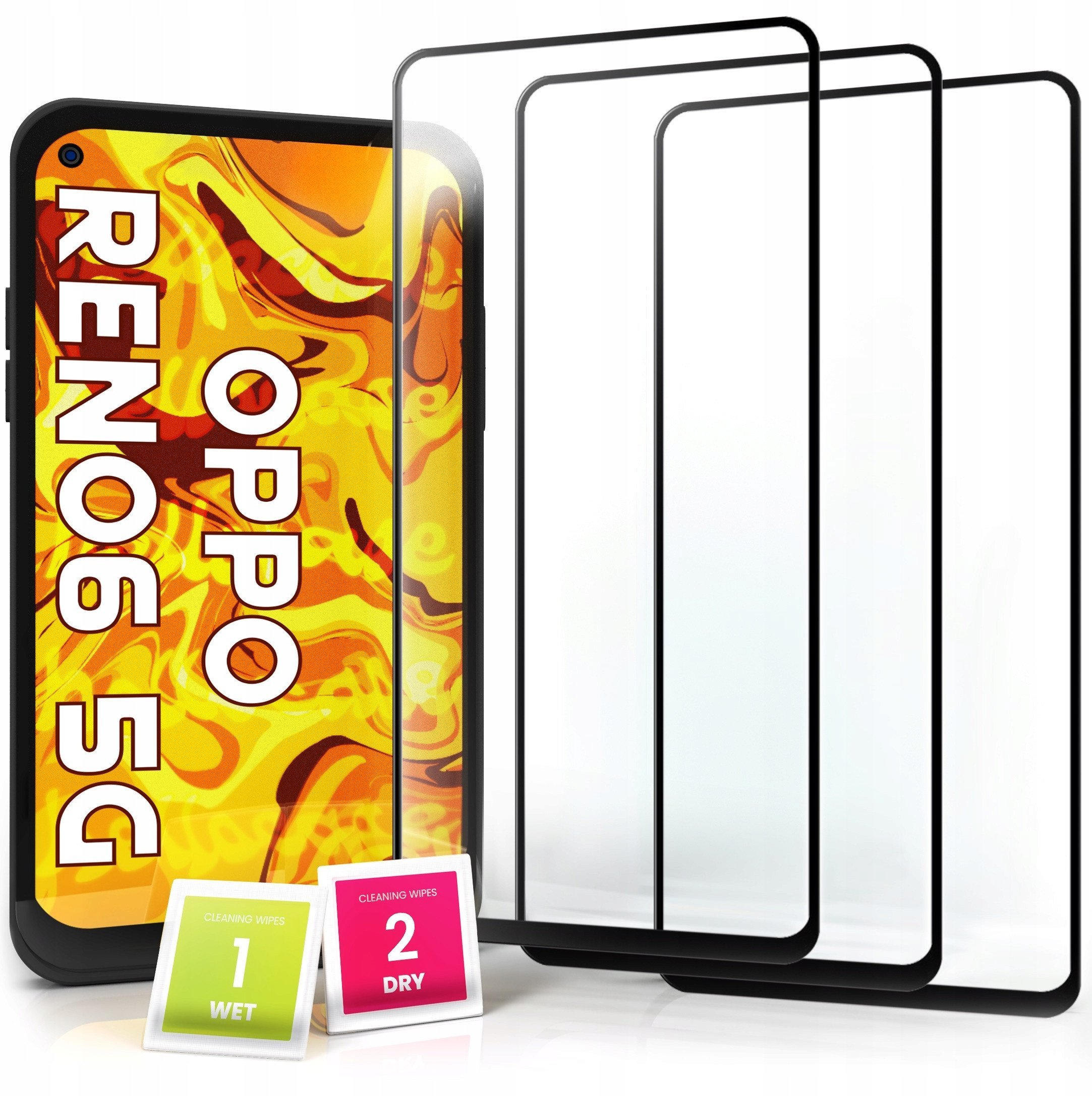 3-PAK Szkło Hartowane do Oppo Reno6 5G Szybka 9H, Pełne 5D, Ochronne
