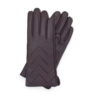 Damskie rękawiczki skórzane pikowane w zygzaki - Rękawiczki - miniaturka - grafika 1
