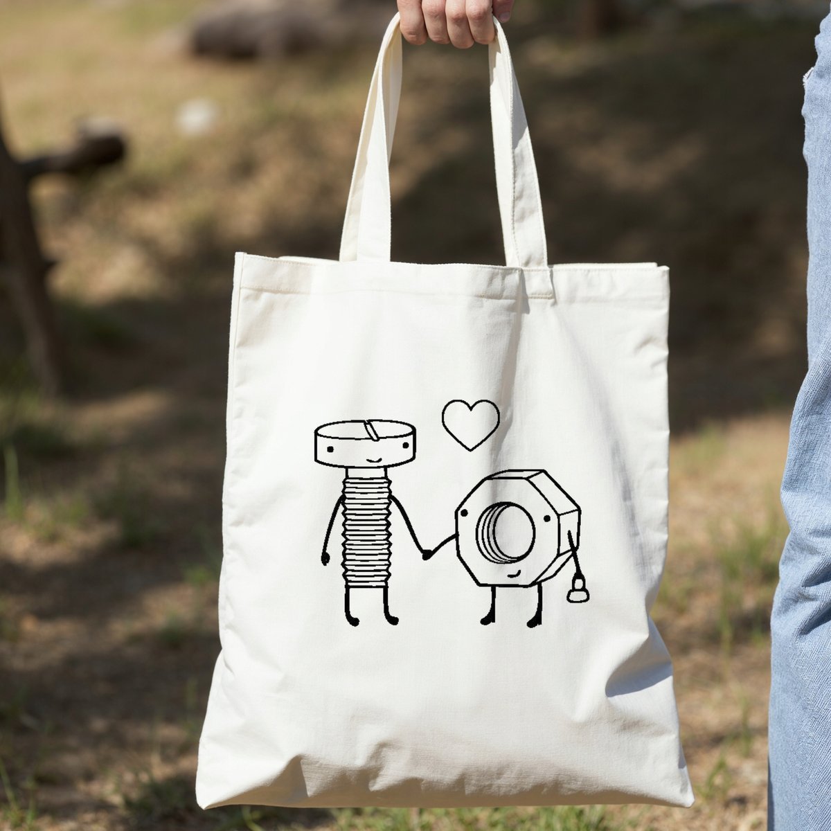 Torba z nadrukiem/bawełniana Walentynki Śrubka Nakrętka Love Mechanik