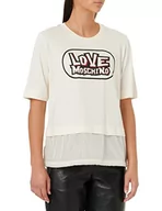 Koszulki i topy damskie - Love Moschino Damska koszulka o regularnym kroju z długim rękawem z nadrukiem skate z nylonu, wkładka na dole odzieży zamknięta przez drawstring, kremowy, 42 - miniaturka - grafika 1