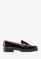 Półbuty męskie - Damskie mokasyny ze skóry lakierowanej z dżetami bordowe - miniaturka - grafika 1