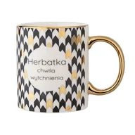 Kubki - Kubek Gold Dream prosty ze złotym uchem 250 ml Herbatka biało-czarny - miniaturka - grafika 1