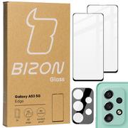 Szkła hartowane na telefon - Bizon Szkło hartowane Glass Edge - 2 sztuki + ochrona na obiektyw, Galaxy A53, czarne BGEGALA535G - miniaturka - grafika 1
