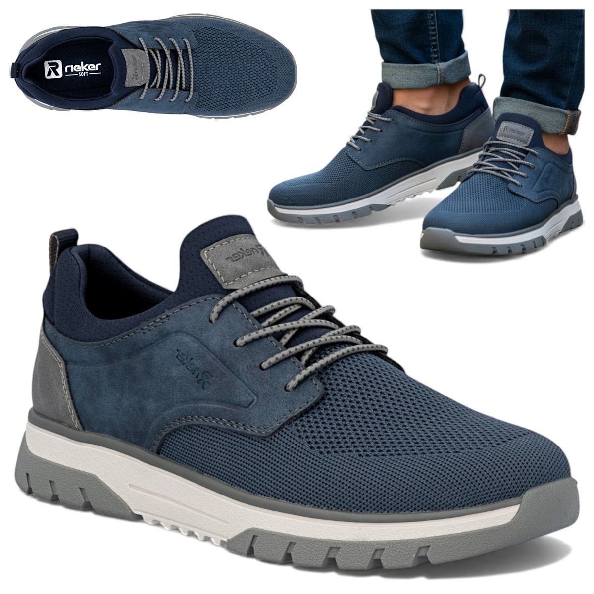 Półbuty Męskie RIEKER Wiosenne Eleganckie Lekkie Wsuwane Sportowe Modne 44