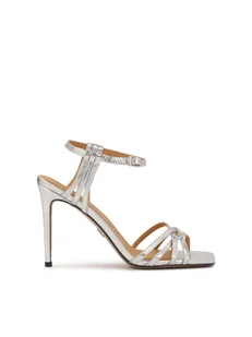 Srebrne sandały na szpilce z tłoczonej skóry - 38 - Sandały damskie - miniaturka - grafika 1