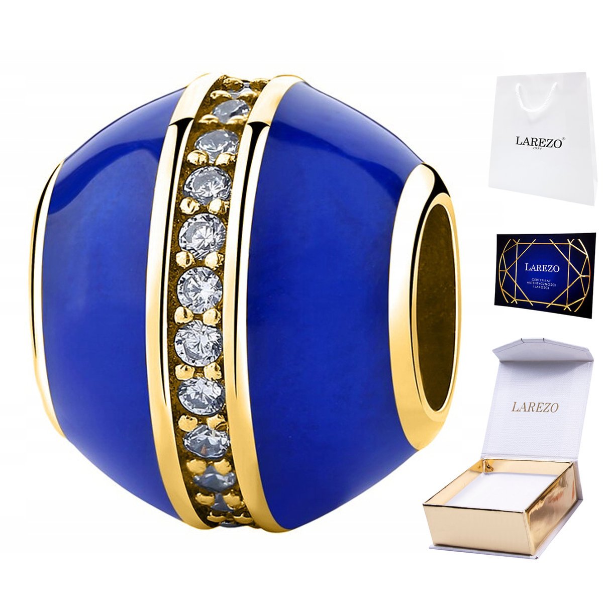 CHARMS ZŁOTY Okrągły Niebieski Cyrkonie Koralik z Cyrkoniami SREBRO 925