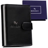 Portfele - Klasyczny zapinany portfel męski na karty i dokumenty ze skóry naturalnej ochrona kart RFID Rovicky, czarny - miniaturka - grafika 1