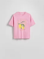 Koszulki i topy damskie - Reserved - Bawełniany t-shirt z nadrukiem - różowy - miniaturka - grafika 1