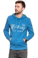 Bluzy męskie - Mustang, Bluza męska, Logoprint Hoodie Deep Water 1007259 5392, rozmiar XXL - miniaturka - grafika 1