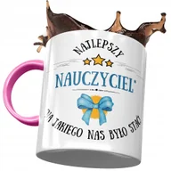 Kubki - Kubek Różowy Dla Nauczyciela Najlepszy Nauczyciel z Nadrukiem ze Zdjęciem + Opakowanie na prezent (wzór 03) - miniaturka - grafika 1