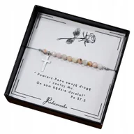 Bransoletki - Bransoletka Różaniec z Kamieni Naturalnych Opal Różowy Cytat Srebro 925 - miniaturka - grafika 1