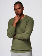 Swetry męskie - Strukturalny sweter męski z okrągłym dekoltem oliwkowy V1 OM-SWSW-0181 - Ombre Clothing - miniaturka - grafika 1