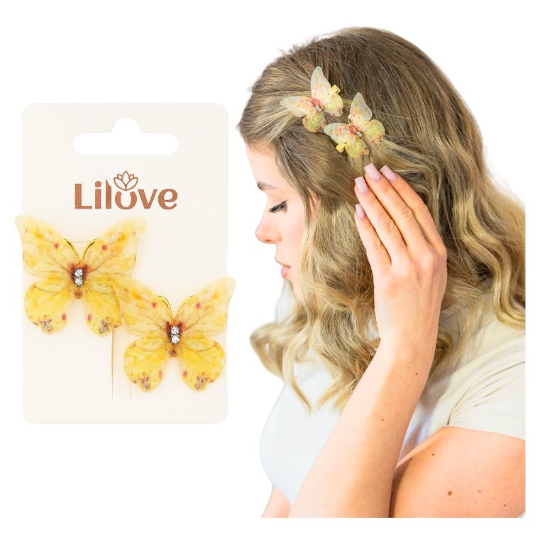 Spinka do Włosów Żółta Złota Zestaw 2 Sztuki Wsuwka z Cykoniami Motyl
