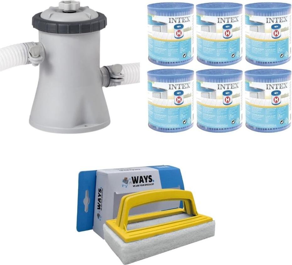 WAYS - Pielęgnacja basenu - Pompa filtrująca 1250 l/u & 6 filtrów typu H & szczotka szorująca WAYS