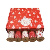 Opakowania i torebki na prezenty - Wstążka ozdobna, czerwono-biała, 3 m, mix wzorów - miniaturka - grafika 1