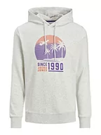 Bluzy męskie - JACK & JONES Męska bluza z kapturem JJSUMMER COOL Sweat Hood, biały melanż, S, bia?y melan?, S - miniaturka - grafika 1