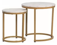 Ławy i stoliki kawowe - Zestaw Ław Hola Złoty / Biały Efekt Marmuru - miniaturka - grafika 1