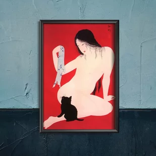 Plakat retro do salonu Kobieta z kotkiem - Plakaty - miniaturka - grafika 1