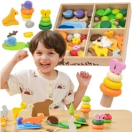 Klocki - VIGA Drewniane Klocki Kolorowe Leśne Opowieści Pudełko 58el. - miniaturka - grafika 1