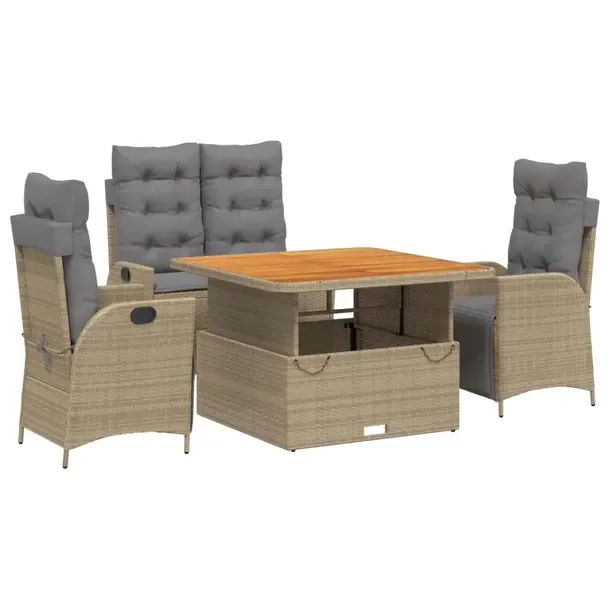 Zestaw mebli ogrodowych beżowy, rattan PE, stół 110x110x40/71 cm, krzesła 5