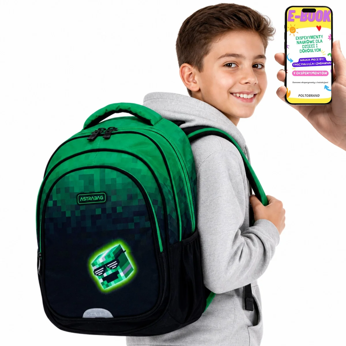 Plecak Szkolny AstraBag 27L Pixel Hero 3 Komory A4 dla Chłopca Klasy 4-8 + E-BOOK