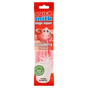 QUICK MILK Rurki do picia mleka truskawkowe 5szt. - Cukierki - miniaturka - grafika 1